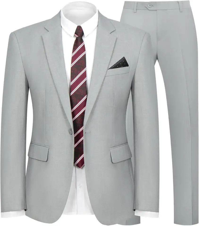 Men's 2 Piece Suits Classic Fit 2 Button Dress Suits Blazer Tuxedo Jacket for Wedding Business Dinner Prom