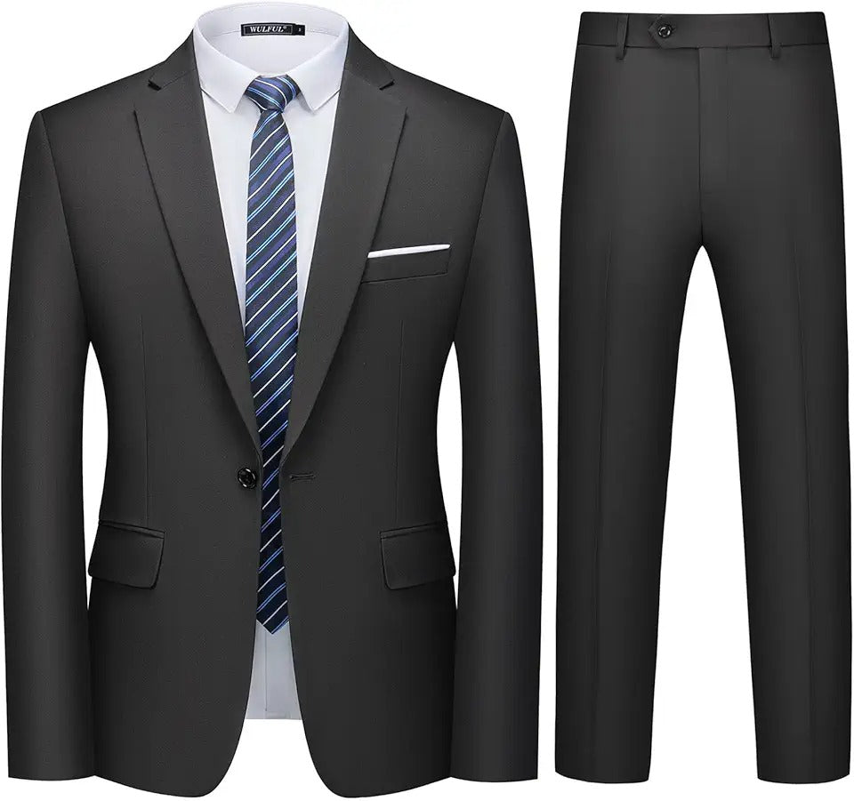 2 Piece Men's Suit One Button Slim Fit Suit for Men Solid Color Blazer and Pants Tie and Square Wedding Business Party