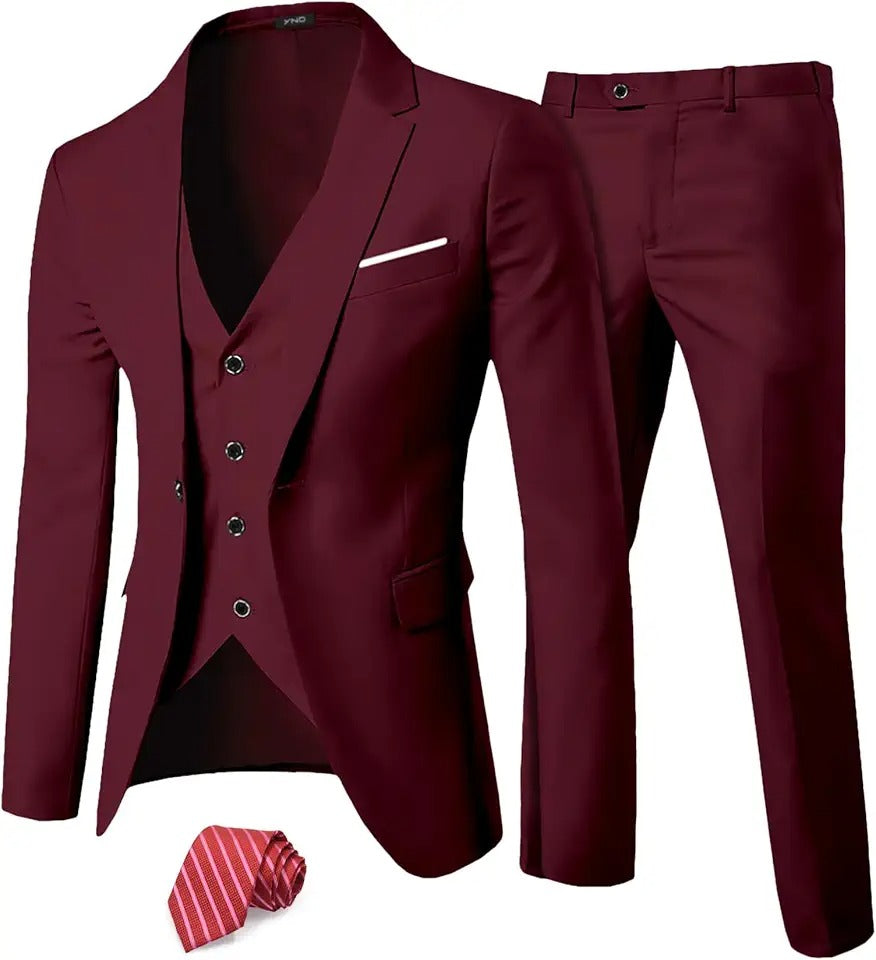 Men's Suit Slim Fit One Button 3-Piece Suit Blazer Dress Business Wedding Party Jacket Vest & Pants